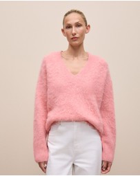 Trenery - Brushed Alpaca Relaxed V Knit in Dusty Rose