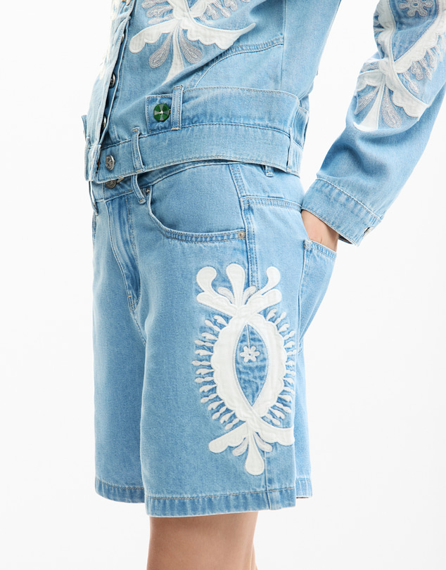 Desigual - Denim Bermuda shorts with embroidery