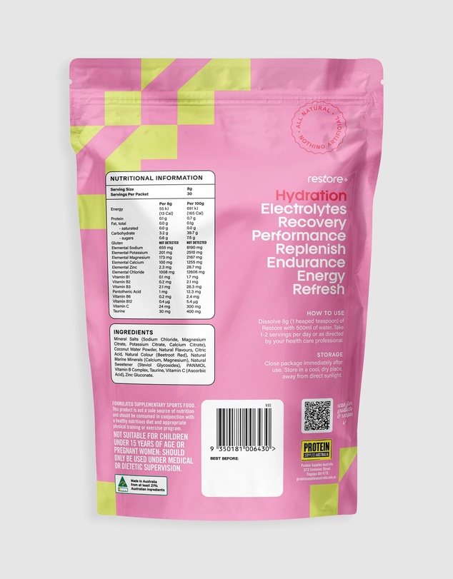 Protein Supplies Australia - Strawberry & Lime Restore Electrolyte Drink Mix - 240g