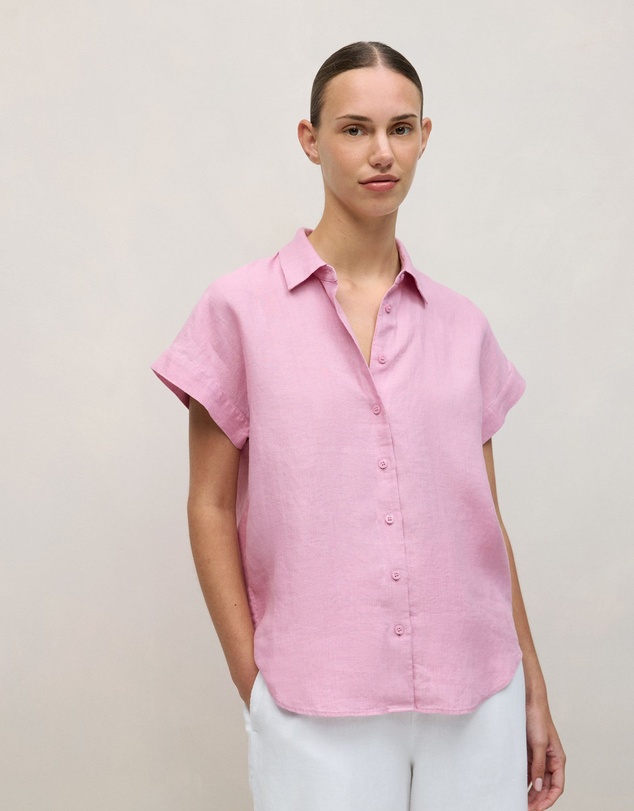 Trenery - Delave Linen Cap Sleeve Shirt in Soft Lilac