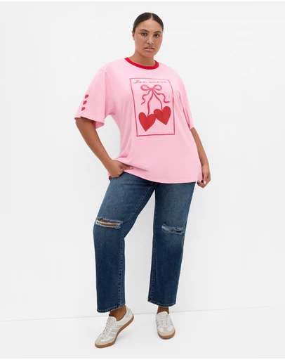 City Chic - Mon Amour Oversized Tee - light pink