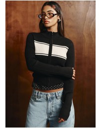 Insight - Uma Stripe Zip Through Knit Top