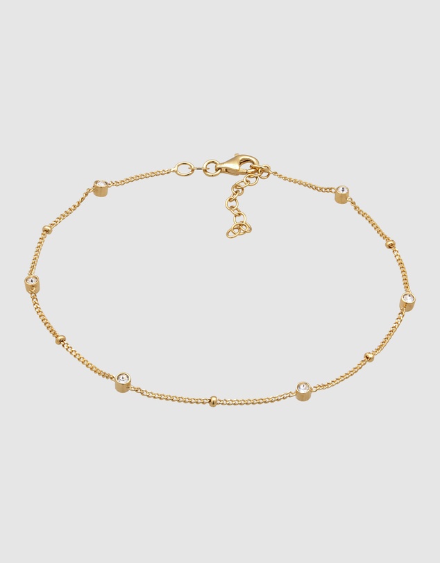 Elli Jewelry - Anklet Crystal 925 Sterling Silver Gold-Plated