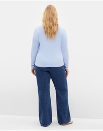 City Chic - Plus size Button Through Knit Top - soft blue