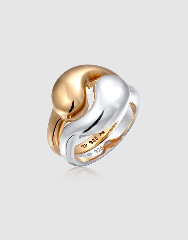 Elli Jewelry - Ring Set Yin Yang 925 Sterling Silver Gold-plated