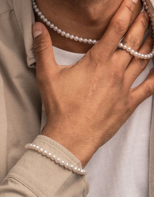Dower & Hall - Men's White Pearl Bracelet In Sterling Silver