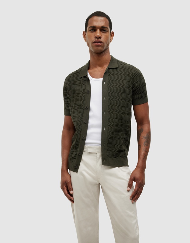 Politix - Wave Knit Button Down Short Sleeve Shirt