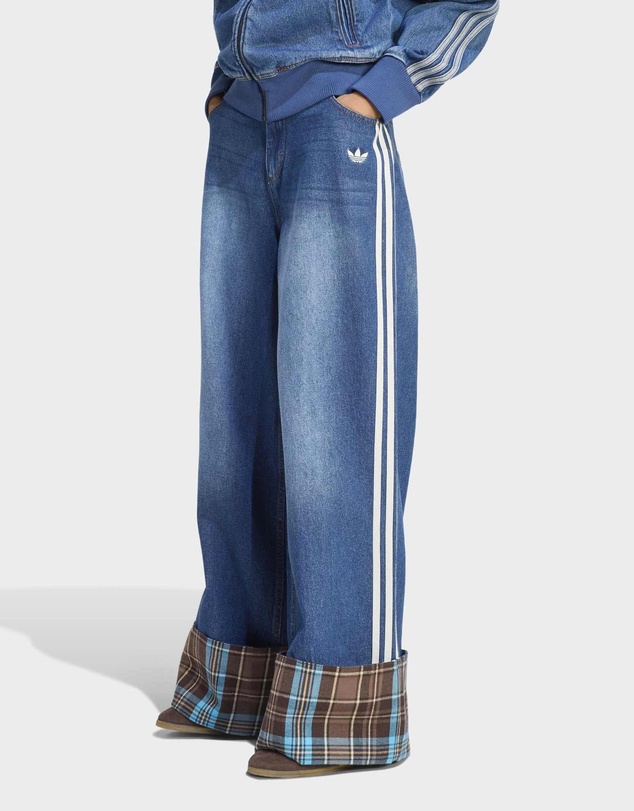 adidas Originals - VINTAGE WIDE LEG JEANS WITH CHECKED SEAM Womens