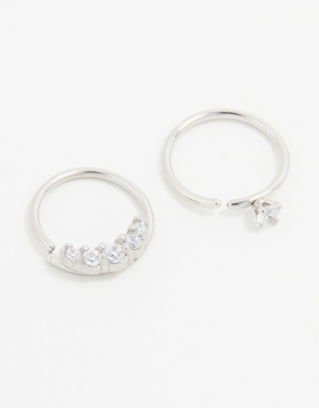 Lovisa - Surgical Steel Cubic Zirconia Nose Rings 2-Pack
