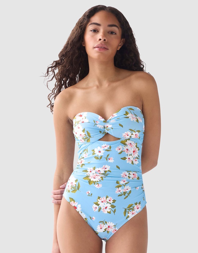 Kate Spade - Spring Daisies Twist Top Removable Strap Bandeau Swimsuit