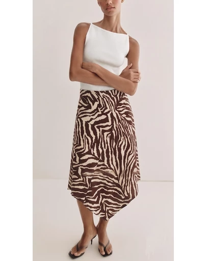 Atmos&Here - Zebra Printed Handkerchief Knee Length Skirt