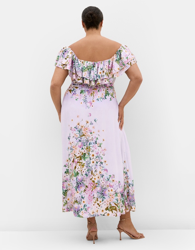City Chic - Plus size Garden Party Off Shoulder Maxi Dress - lilac