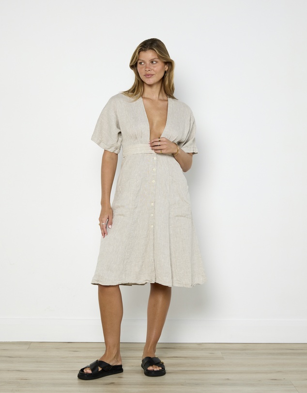 Cirkular - Pre-Loved - Reformation Taupe Linen Midi Dress