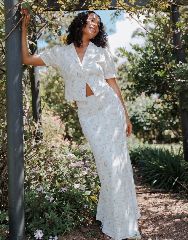 Petal & Pup - Steele Bias Maxi Skirt - White Vintage Floral