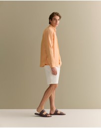 Trenery - Regular Fit Delave Linen End On End Shirt in Vivid Orange