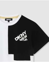 DKNY - Two-Tone Angled Logo Short Sleeve T-Shirt - Kids-Teens