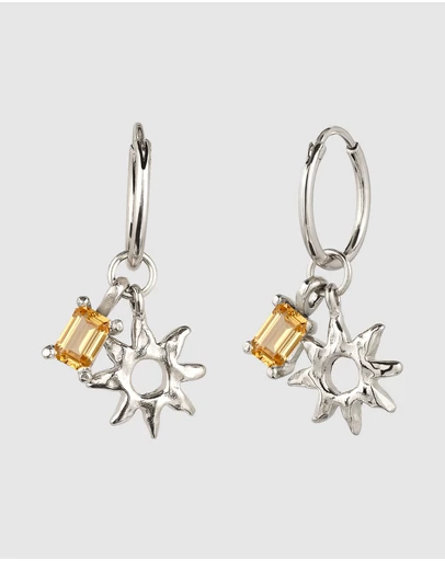Elli Jewelry - Citrine Sun Charm Hoop Earrings in 925 Silver