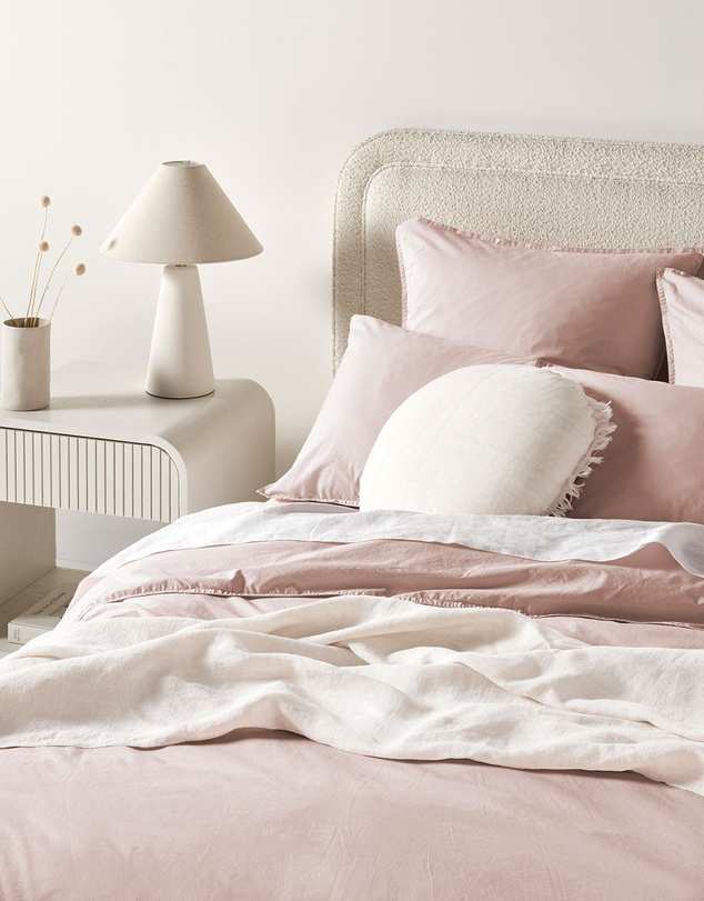 Aura Home - Evie Stonewash Organic Cotton Quilt Cover in Blush Pink