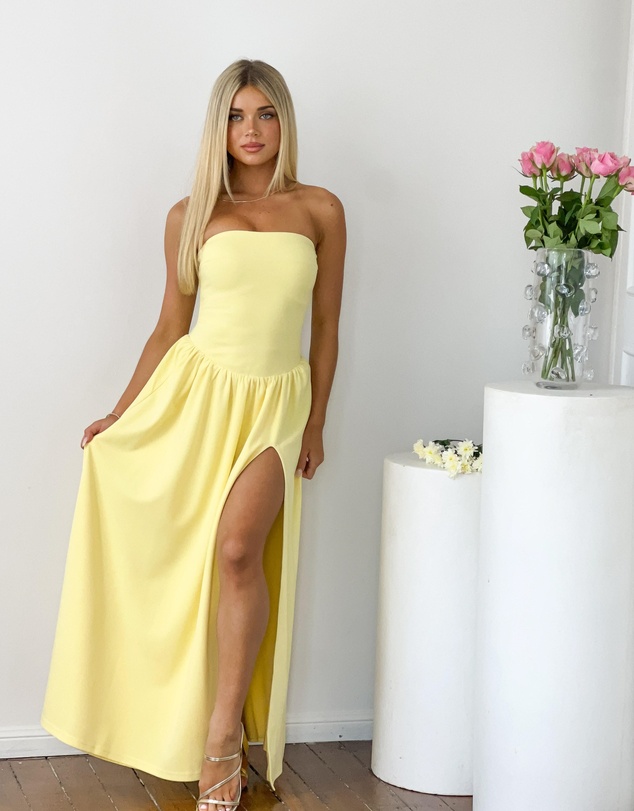 Beginning Boutique - Nate Yellow Strapless Formal Maxi Dress