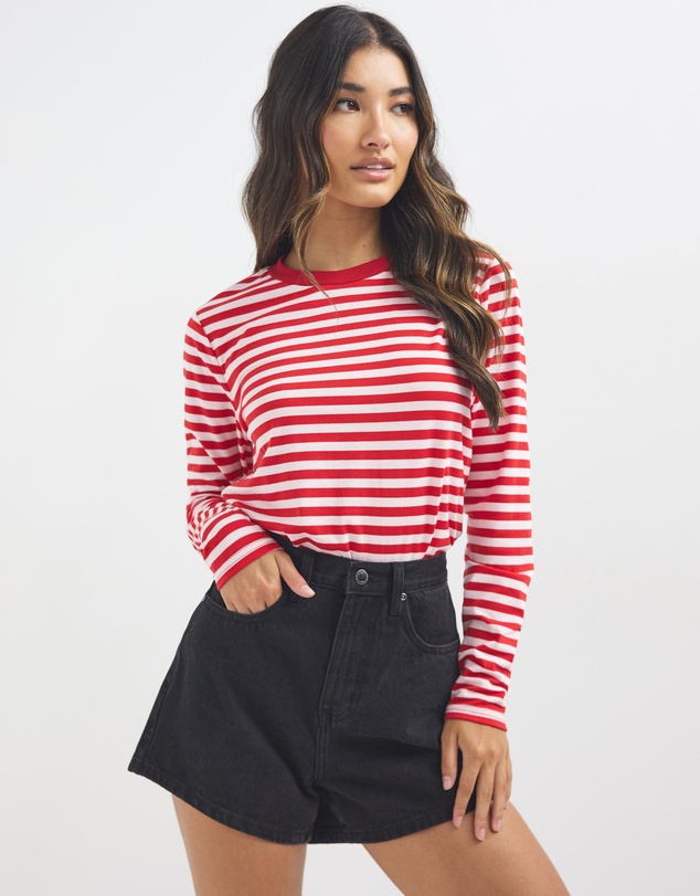 Dazie - Melrose Long Sleeve Stripe Boyfriend Tee