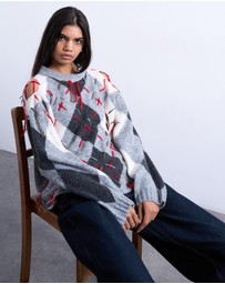 TOPSHOP - Knitted Argyle Distressed Jumper