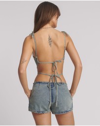 ONE TEASPOON - 90's Backless Mini Denim Jumpsuit - Sunkissed Blue