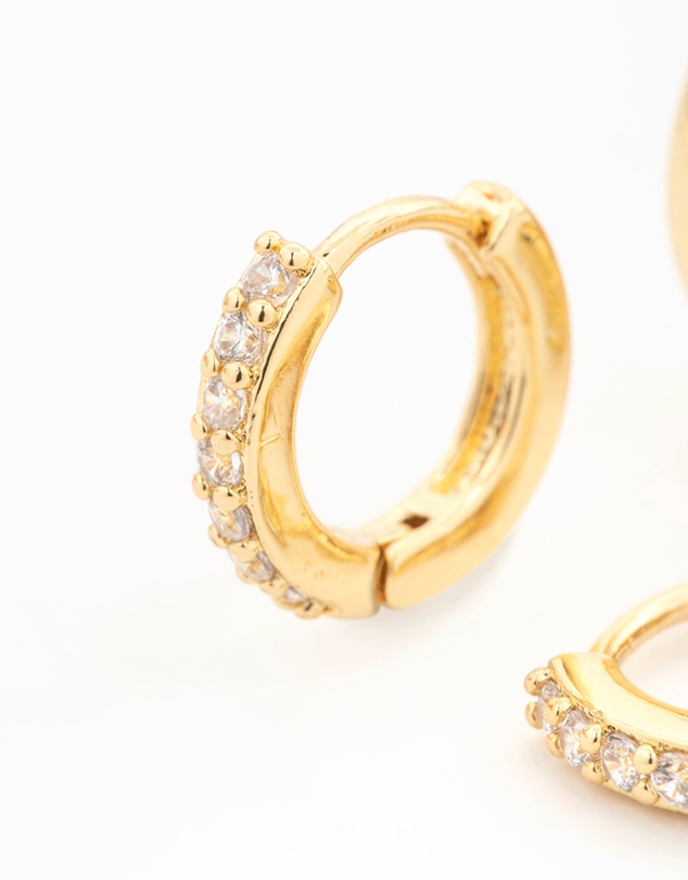 Lovisa - Gold Plated Brass Mini Cubic Zirconia & Plain Huggie Earrings 2-Pack