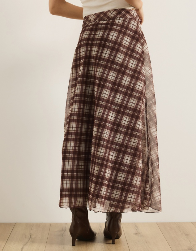 Atmos&Here - Rumi Checked Print Maxi Skirt