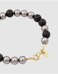 Kuzzoi - ICONIC EXCLUSIVE - Bracelet Male Ball Lava Synthetic Pearl Grey Black 925 Sterling Silver Gold Plated