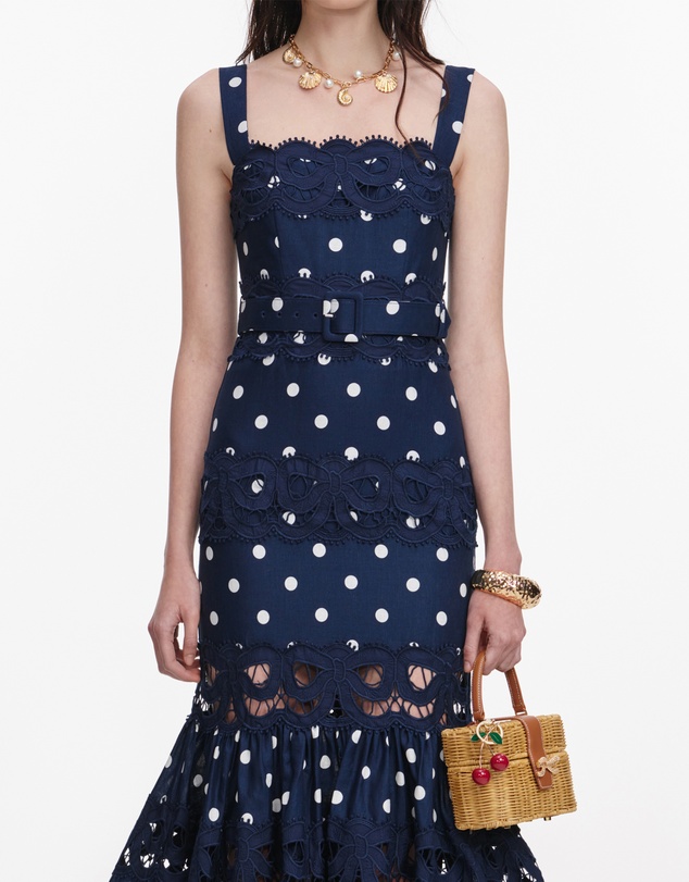 Self Portrait - Polka Dot Linen Midi Dress