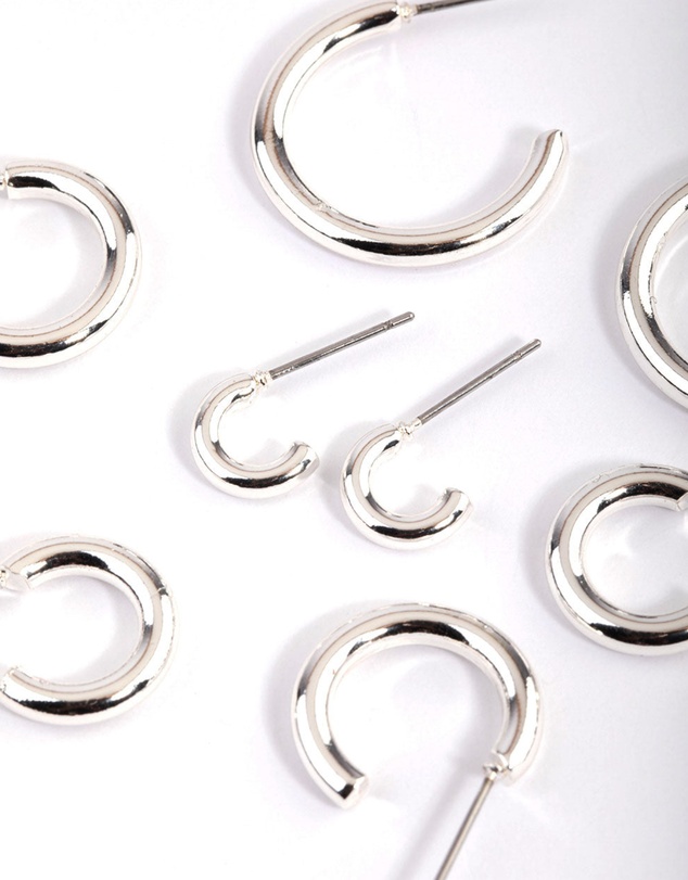 Lovisa - Silver Basic Round Hoop Earrings 4-Pack