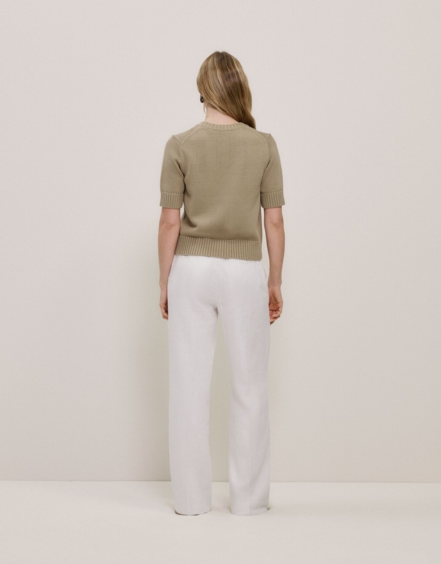 Trenery - Cotton Knit Short Sleeve Cardigan in Olive Brown