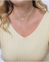 Elli Jewelry - Necklace Choker Layer Heart Pendant Glass Beads in 925 Sterling Silver Gold Plated