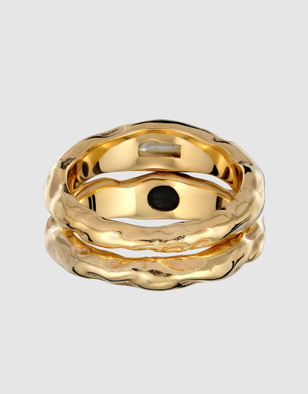 Elli Jewelry - Molten Texture Gemstone Ring Set in Gold-Plated 925 Silver