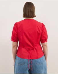 Atmos&Here Curvy - Nora Puff Sleeve Wrap Shirt