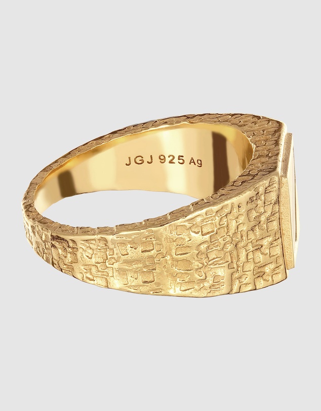 Kuzzoi - ICONIC EXCLUSIVE - Gold-Plated 925 Silver Ring with Hexagonal Black Enamel Inlay