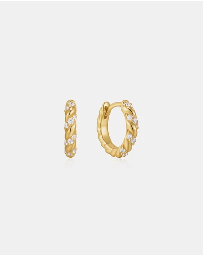 Ania Haie - Gold Sparkle Twisted Huggie Hoop Earrings