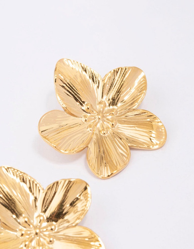Lovisa - Waterproof Gold Plated Stainless Steel Textured Flower Stud Earrings