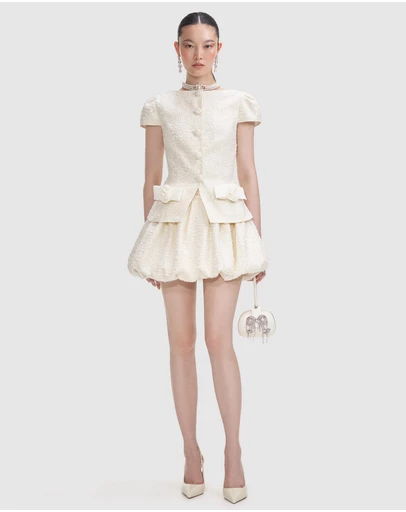 Self Portrait - Boucle Bow Detail Mini Dress
