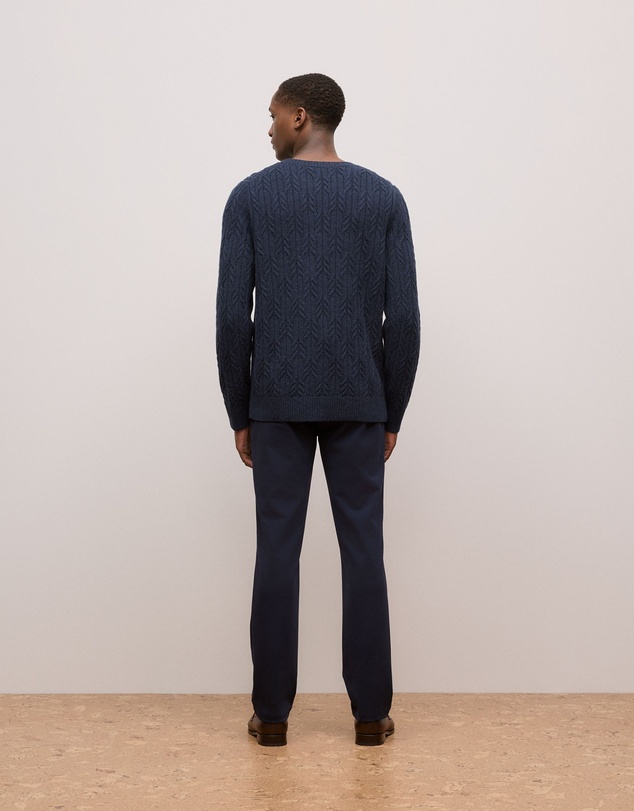 Trenery - Merino Cable Knit Crew in Navy