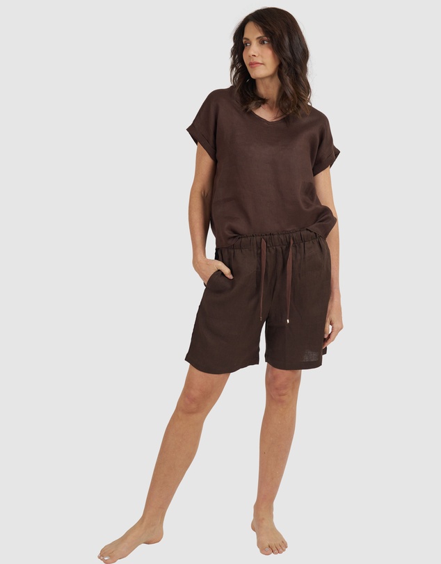 CAMIXA - Martina Linen V-Neck T-shirt