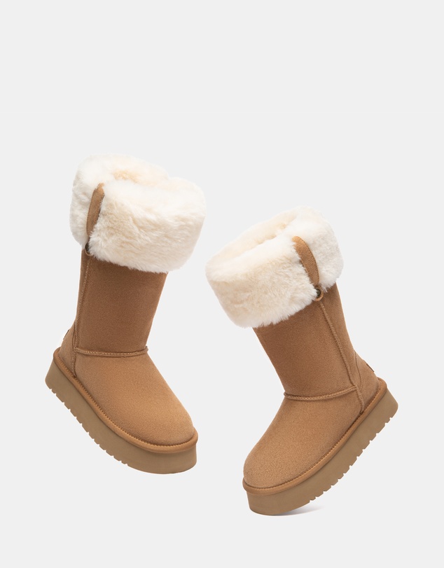 EVERAU - Australian Shepherd Ugg Tall Eleny Platform Cow Suede Upper UGG Boots