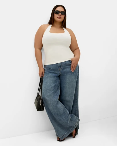 City Chic - Plus size Halter Neck Tie Top - ivory