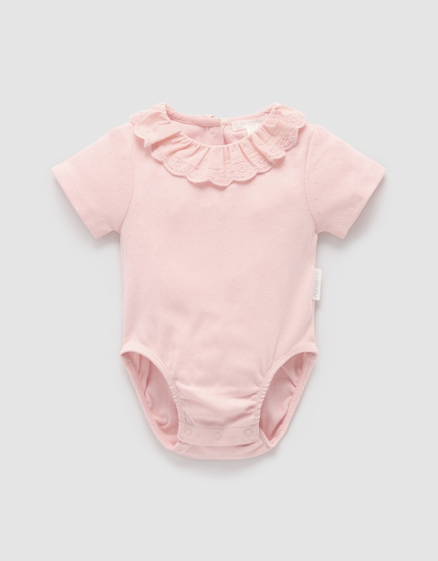 Purebaby - Pointelle Ruffle Bodysuit -Kids-Babies