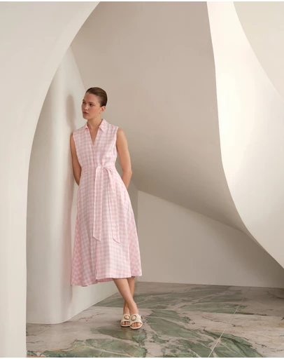Trenery - Gingham Linen Sleeveless Shirt Dress in Blossom Pink