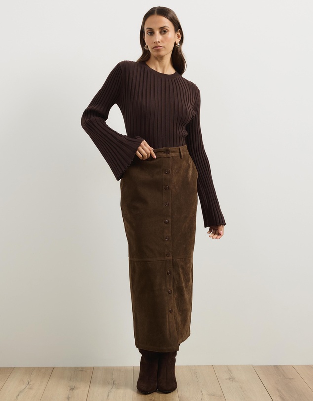 Atmos&Here - Sylvette Faux Suede Midi Skirt