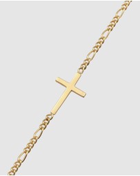Kuzzoi - ICONIC EXCLUSIVE - Bracelet Male Cross Figaro Chain 925 Sterling Silver Gold Plated