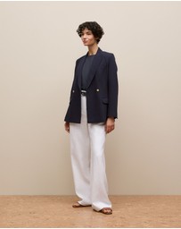 Trenery - Pique Blend Double Breasted Blazer in Night Sky