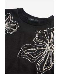 NEXT - Beaded Floral Embelished 100% Cotton T-Shirt