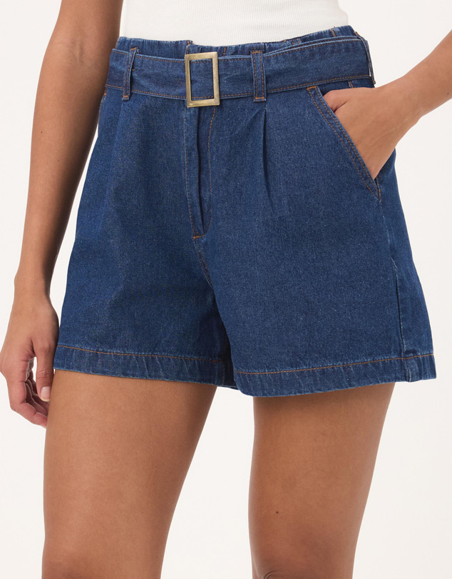 Atmos&Here - Paige Chambray Denim Belt Detail Shorts